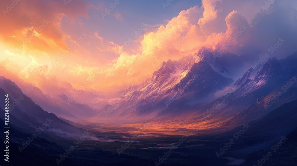 Breathtaking sunset over majestic mountain range with vibrant clouds Breathtaking sunset over majestic mountain range with vibrant clouds