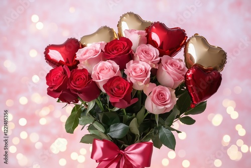 Festive rose arrangement with golden and red accents