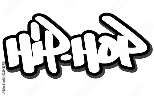 The word "Hip-Hop" in a graffiti style tag, written with a text marker, "Hip-Hop" handwritten text in a sticker style with a dark shadow, Hip-Hop vector text