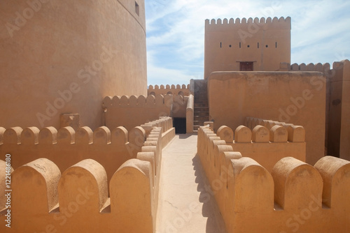 Oman, a foreshortening of the roof with battlements of Nizwa Fort photo