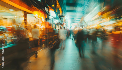Motion blur of people bustling in a shopping mall