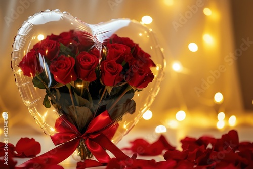 Romantic Valentine’s creation: Heart balloon with roses and subtle lights