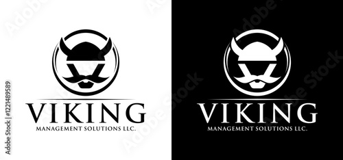 Minimalist Iconic Mustached Viking V Letter Logo Design Vector Template Illustration.