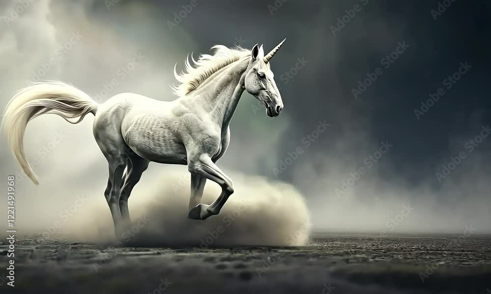 Magical White Unicorn Against a Soft Grey Backdrop Magical White Unicorn Against a Soft Grey Backdrop
