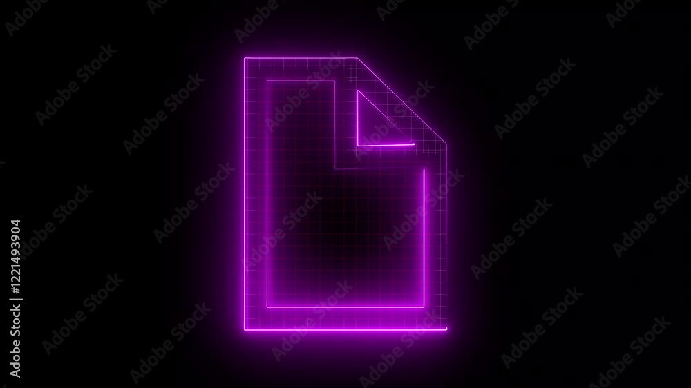 Glowing Document icon animation with neon line on black background. Glowing Document icon animation with neon line on black background.