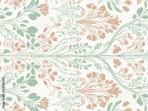 Wallpaper Mural Graphic illustration wallpaper, fine drawing with green and brown ornaments. Torontodigital.ca