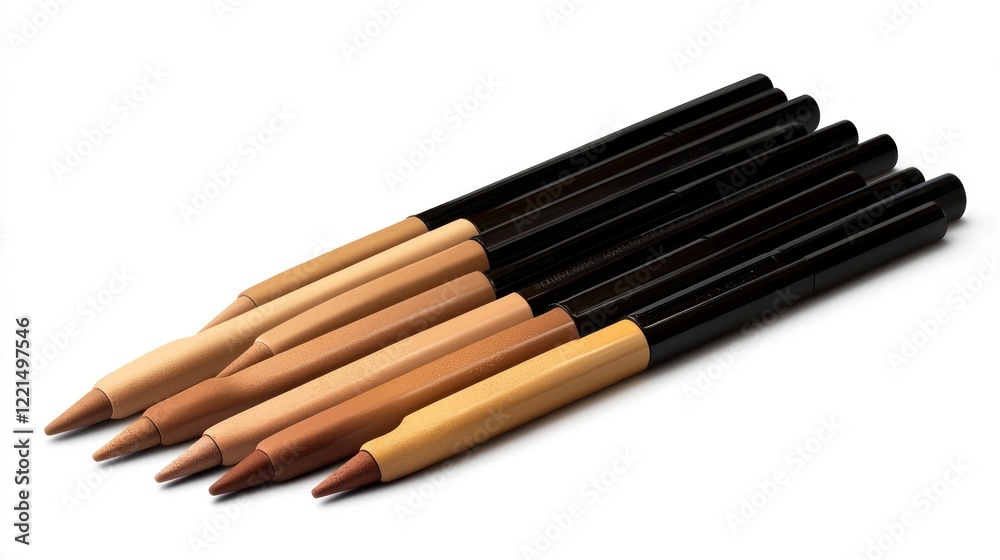 Nude makeup pencils arranged on white background Nude makeup pencils arranged on white background
