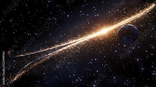 A giant celestial body tracing its trajectory across the milky way s starfilled expanse giant trajectory milky way, galactic path. Galactic Path. Illustration