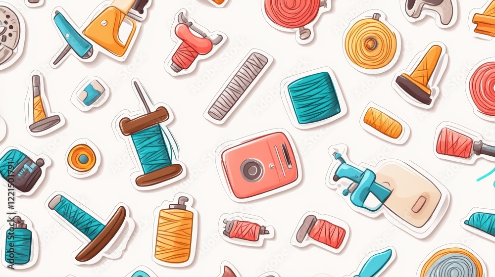Colorful Sewing Tools and Thread Spools Pattern Design Colorful Sewing Tools and Thread Spools Pattern Design