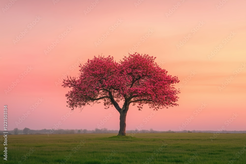 Fototapeta premium Blooming tree as a symbol of love in a picturesque landscape