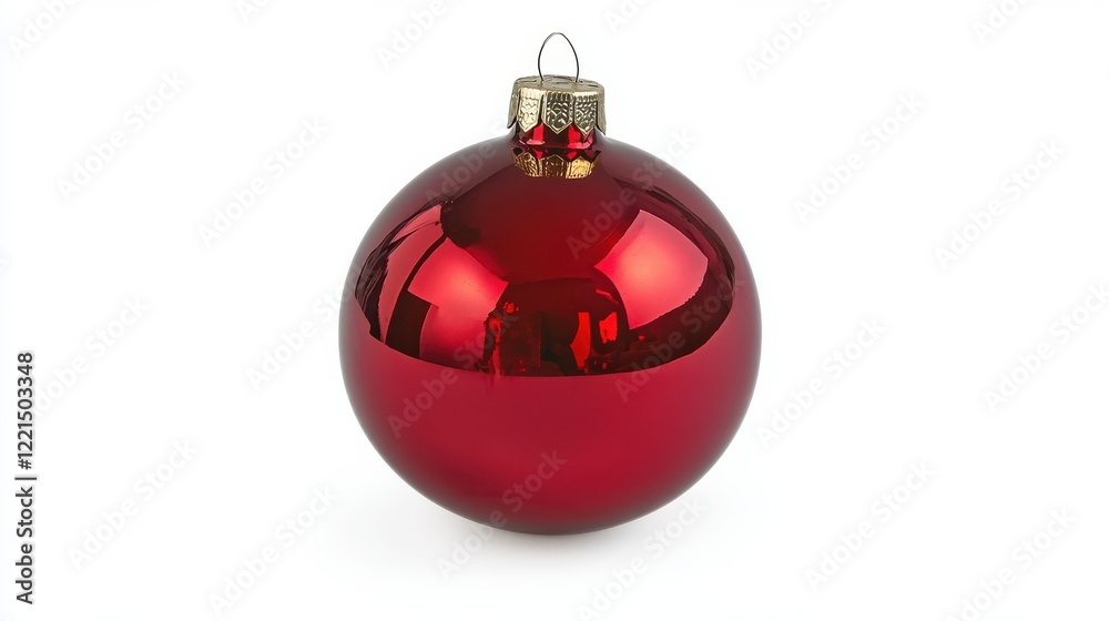 Red christmas ornament with golden cap and reflection Red christmas ornament with golden cap and reflection