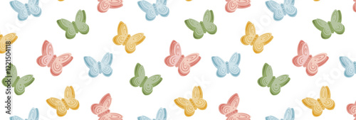 Abstract paper butterfly pattern. Colorful pattern of different butterflies. Butterflies with wings flying. Vector seamless repeating background in simple style.
