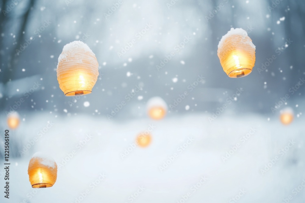 Fototapeta premium A cluster of colorful paper lanterns suspended in mid-air, creating a whimsical and festive atmosphere