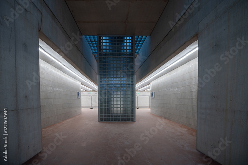 Obraz na płótnie Underpass of train station in Nova Gorica, as part of renovations of European Culture capital of 2025. view of the stairs from second platform in front of the station.. w salonie