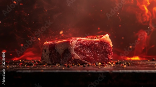 Close-Up of Juicy Steak on Flaming Grill photo