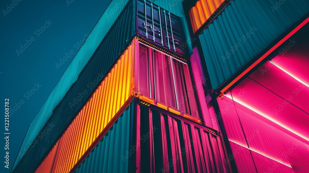 Modern Architectural Building with Neon Lights and Colors Modern Architectural Building with Neon Lights and Colors