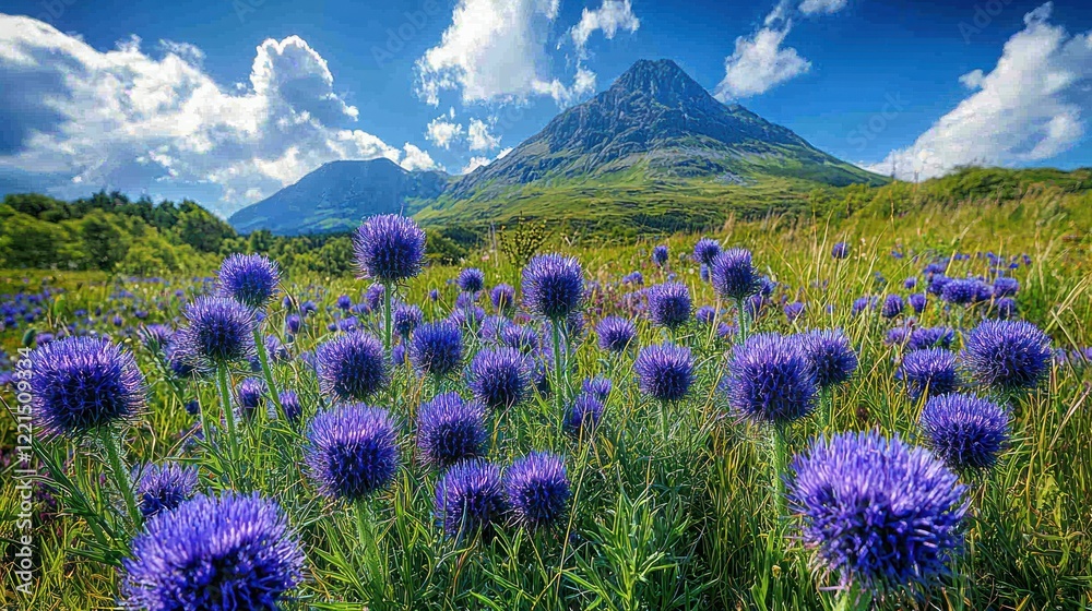 Obraz premium Majestic Mountain and Blooming Meadows: A Stunning Landscape