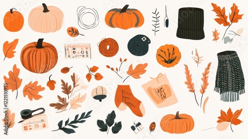 Autumnal Pumpkins Leaves and Cozy Fall Accessories