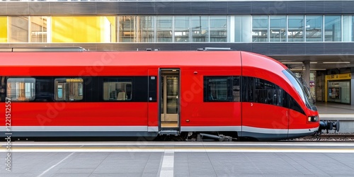 Regionalzug am Bahnhof: Ein Zug auf dem Bahnsteig mit offenen TÃ¼ren fÃ¼r die Reise