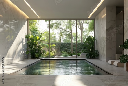 Minimalistic spa with pool and soft lighting for ultimate relaxation photo