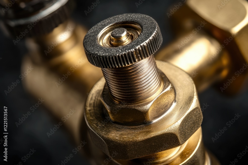 Close-up of brass threaded fitting, showing intricate details and texture. Close-up of brass threaded fitting, showing intricate details and texture.