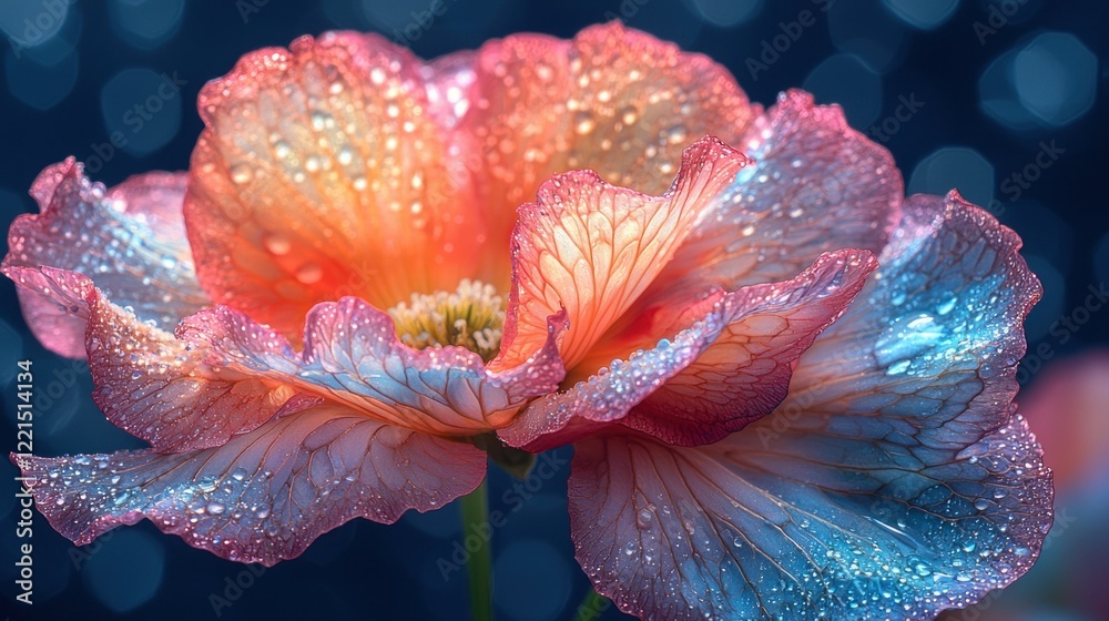 Fototapeta premium Dew-Kissed Poppy: A Symphony of Color and Light