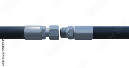 Hydraulic hose connection; Hydraulic system close up; Hydraulic machinery system: Hydraulic hose fittings