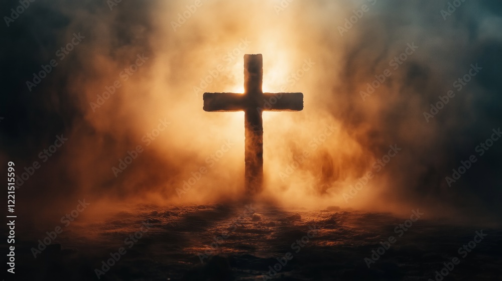 Mystical cross with smoky effect and light rays for spiritual meditation and reflection Mystical cross with smoky effect and light rays for spiritual meditation and reflection