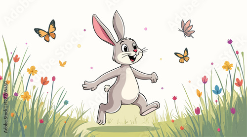 Wallpaper Mural The illustration shows a wild hare in cartoon format walking through a meadow Torontodigital.ca