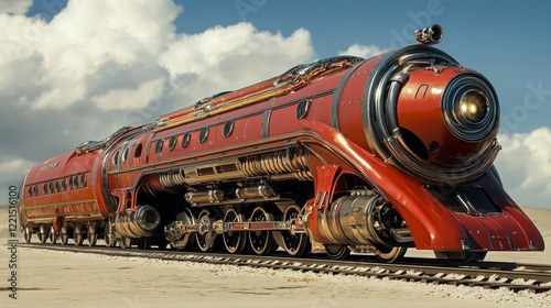 Futuristic Steam Train in a Desolate Landscape