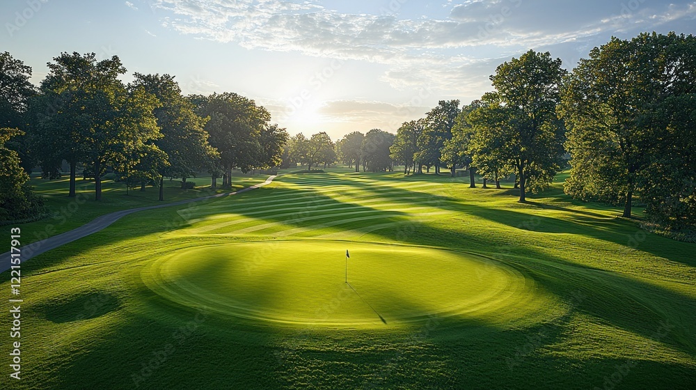 Naklejka premium Serene Sunrise Golf Course: A Peaceful Morning on the Green