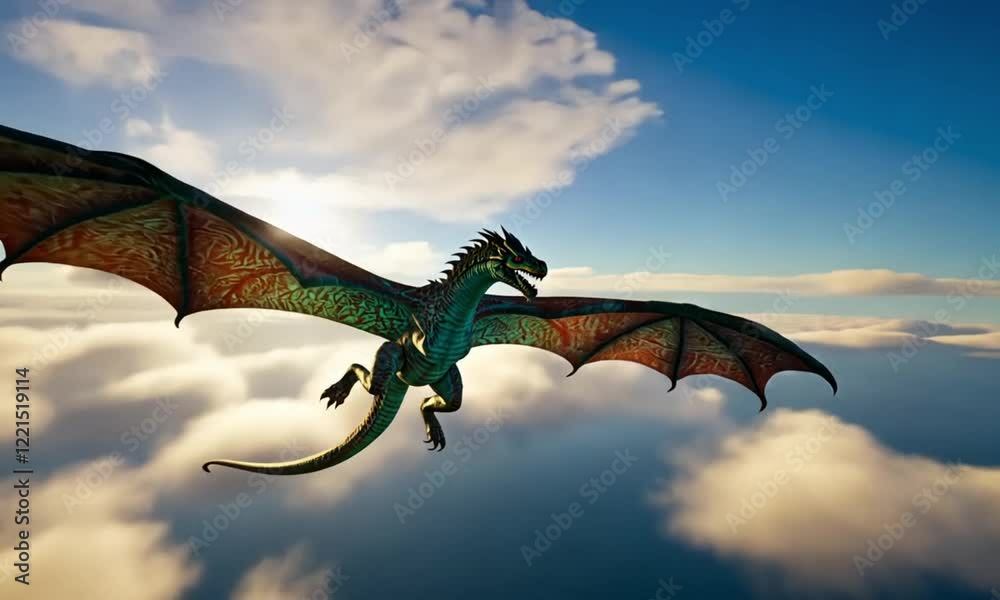 mythological animal background a giant dragon flying above the sky