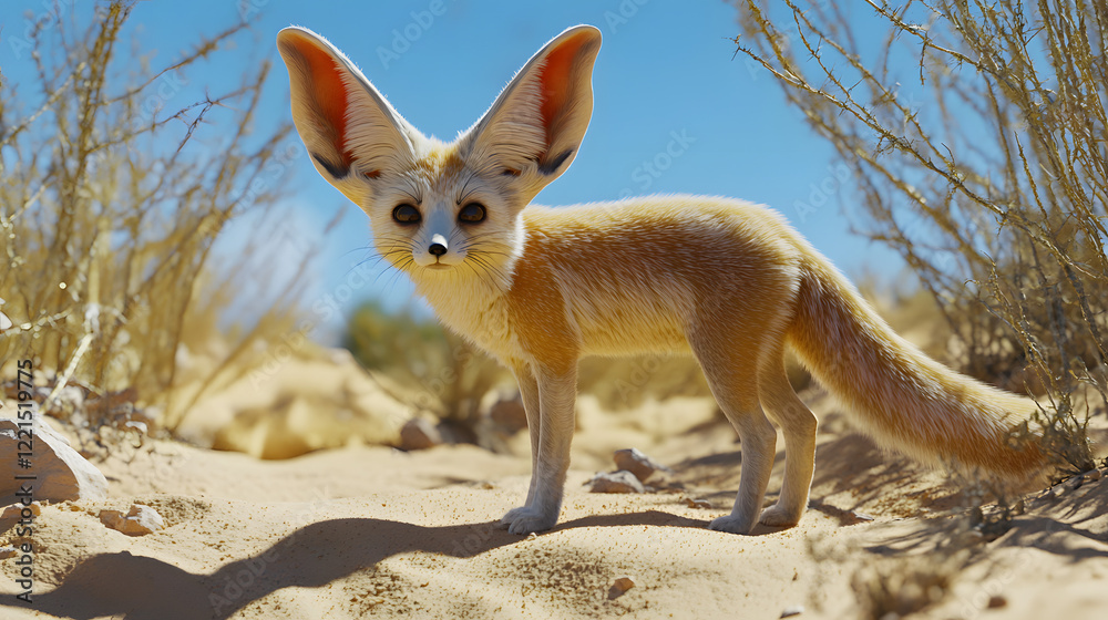 Fototapeta premium A Captivating Fennec Fox with Large Ears in a Picturesque Desert Environment