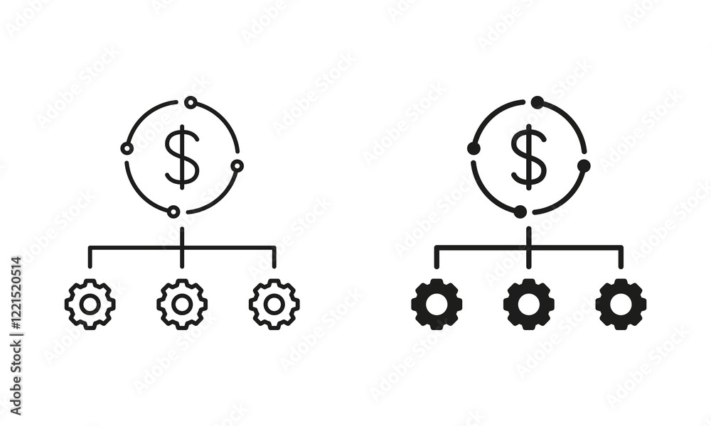 Business Optimization Sign. Effective Finance Investment Line and Silhouette Icon. Money Management Industry Pictogram. Editable Stroke. Isolated Vector Illustration Business Optimization Sign. Effective Finance Investment Line and Silhouette Icon. Money Management Industry Pictogram. Editable Stroke. Isolated Vector Illustration