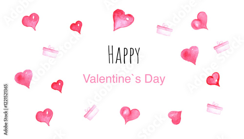 Tender pink hearts for the day of lovers aquarelle