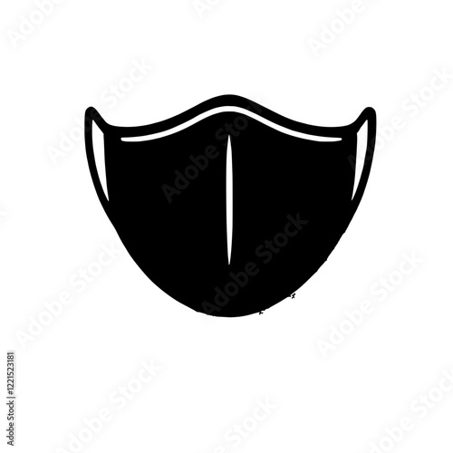 Face Mask Icon:  A simple and minimalist silhouette of a face mask, a universal symbol of health and safety. The black shape is isolated against a clean background.