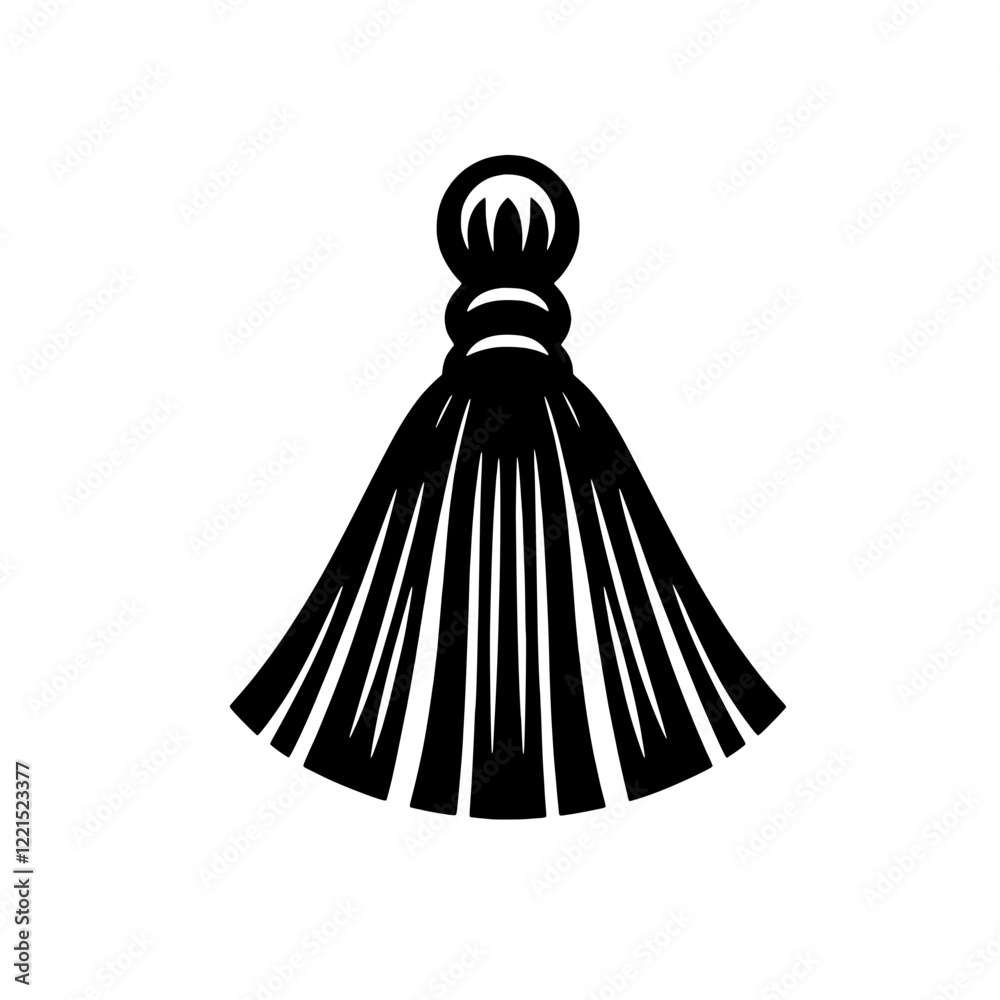 Black and White Tassel: An elegant and minimalist design featuring a detailed illustration of a black tassel against a clean white background. Black and White Tassel: An elegant and minimalist design featuring a detailed illustration of a black tassel against a clean white background.