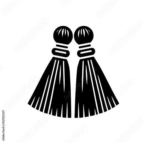 Elegant Tassel Pair: A minimalist graphic design of a pair of elegant tassels, perfect for adding a touch of sophistication to any project. The image is clean and simple.