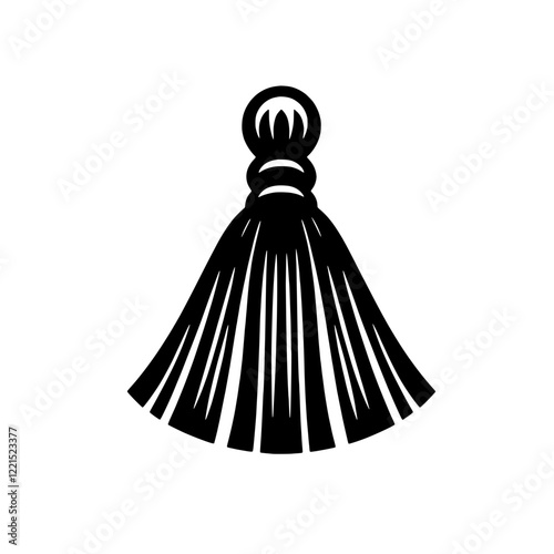 Black and White Tassel: An elegant and minimalist design featuring a detailed illustration of a black tassel against a clean white background.