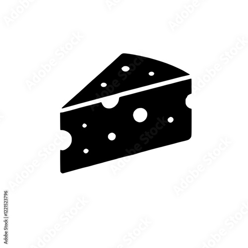 Cheese Wedge Icon: A simple, bold, black and white illustration of a wedge of cheese, perfect for menus, websites, or food-related designs.  The icon is clean, minimalist, and easily recognizable. 