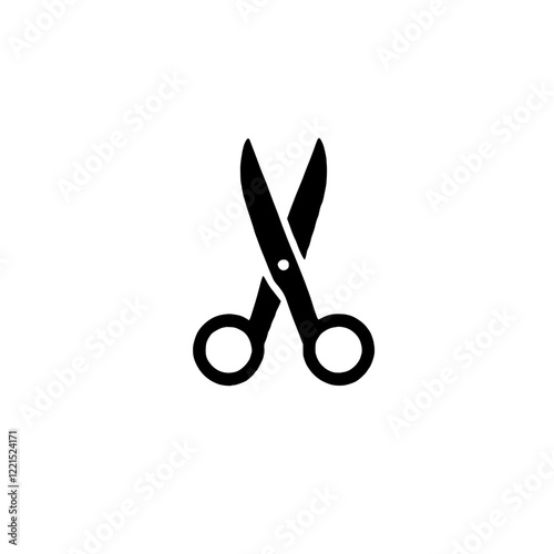 Simple Scissors Icon: A clean and minimalist illustration of a pair of scissors, perfect for graphic design projects needing a simple, versatile cutting tool image. 