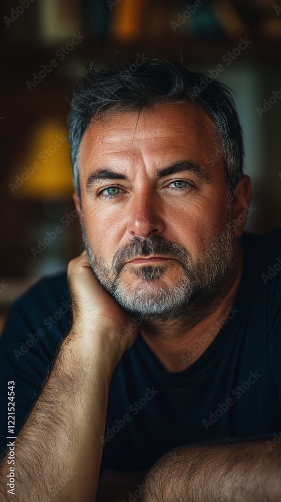 Reflective portrait of a tired parent in a cozy home environment Reflective portrait of a tired parent in a cozy home environment