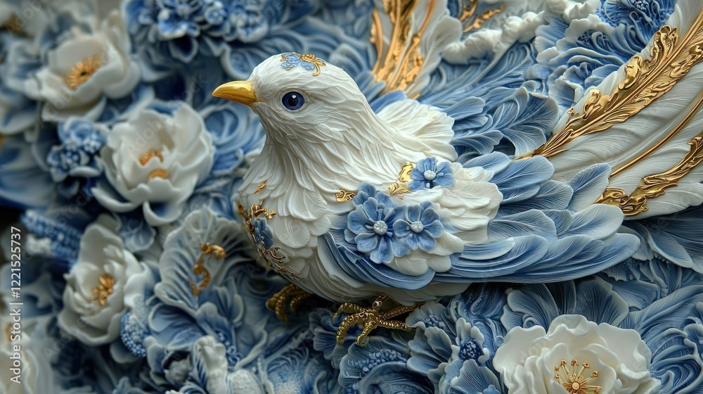 custom made wallpaper toronto digitalElegant Porcelain Bird amidst Blue and White Flowers