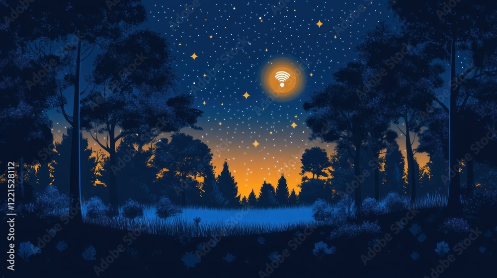 Naklejka premium Nocturnal Forest: Wifi in the Wilderness