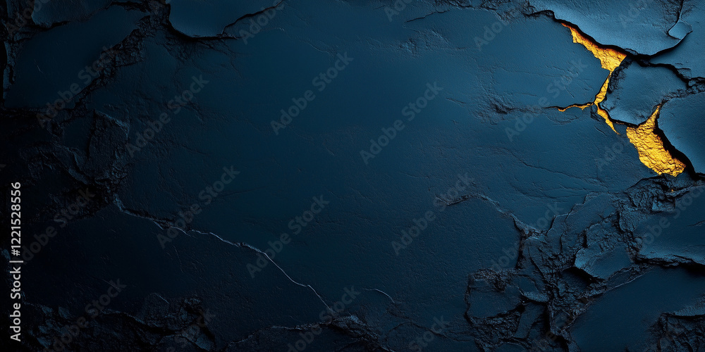 Detailed texture of blue wall with cracks and hints of gold in the early morning light Detailed texture of blue wall with cracks and hints of gold in the early morning light