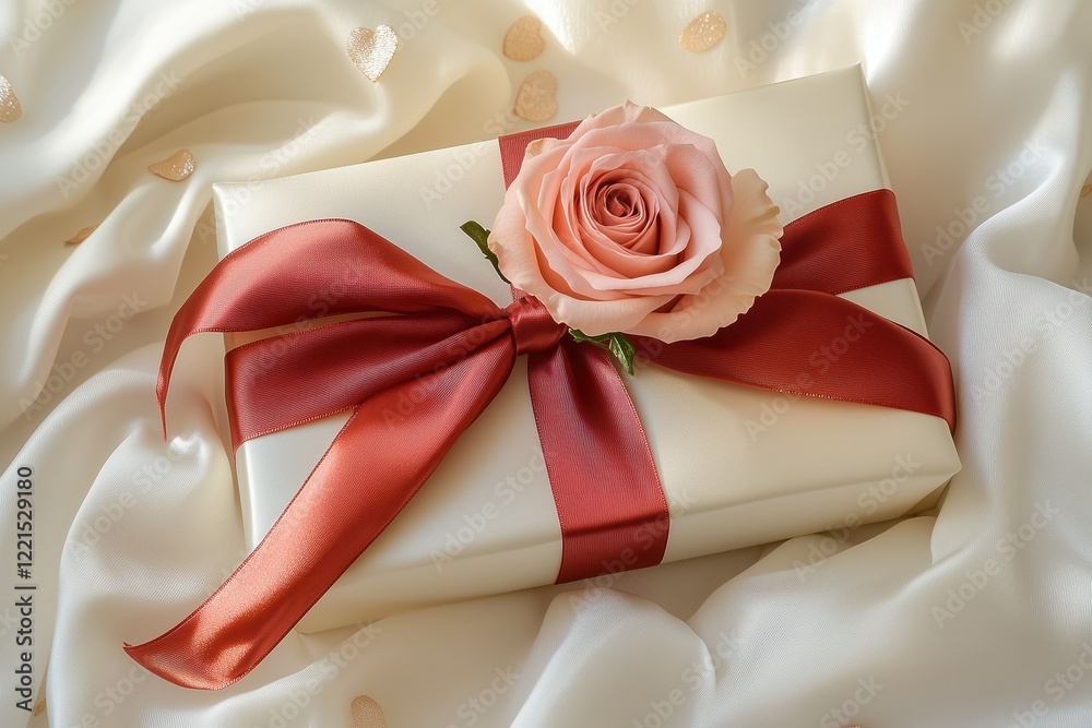 Festive Valentine package with a rose and golden light glow Festive Valentine package with a rose and golden light glow