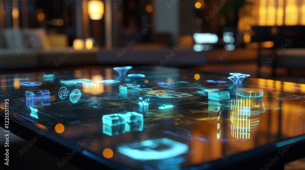 Futuristic Interactive Coffee Table with Holographic Display Futuristic Interactive Coffee Table with Holographic Display