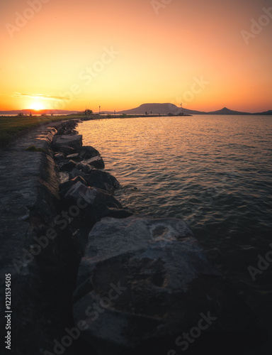 Nice sunset over lake Balaton at Fonyód, Hungary