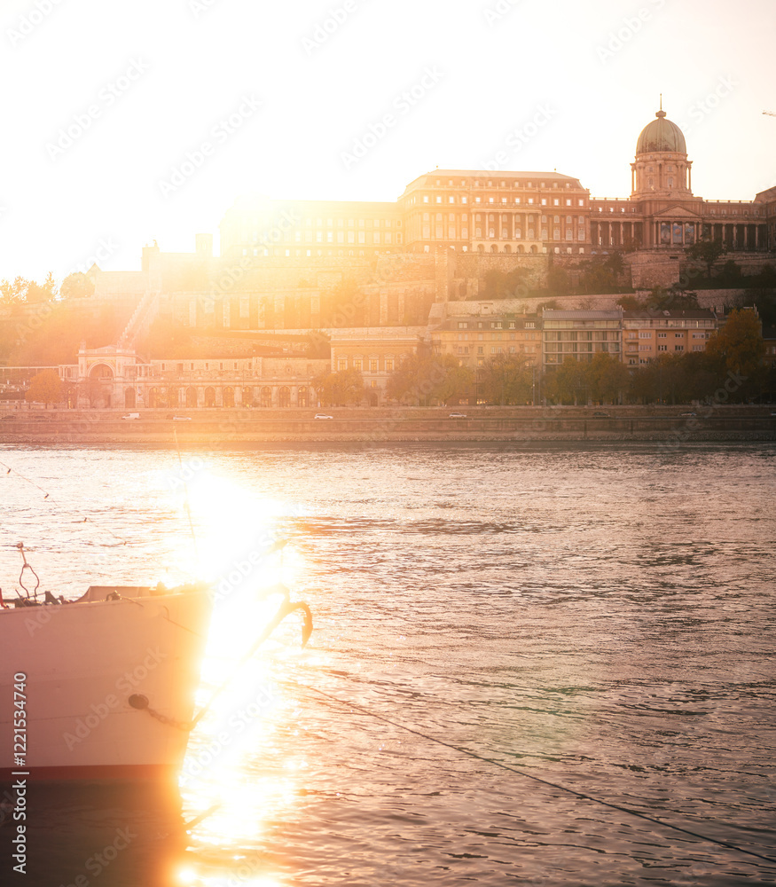 View on the famous Royal Palace in Budapest, Hungary in sunset