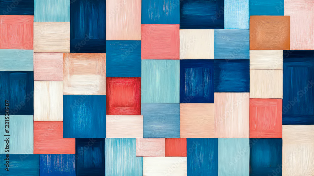 Fototapeta premium Abstract Geometric Composition in Pastel and Blue Tones: A Modern Art Print